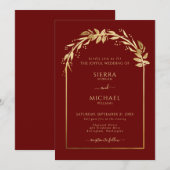 Elegant Burgundy Golden Foliage Wedding Arch Kaart (Voorkant / Achterkant)