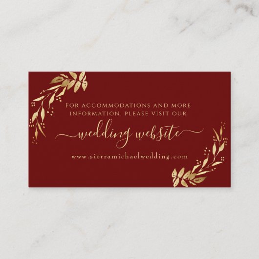 Elegant Burgundy Golden Foliage Wedding Website Informatiekaartje (Voorkant)