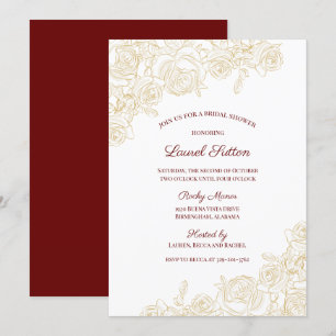 Elegant Burgundy & Golden Rozen Vrijgezellenfeest Kaart