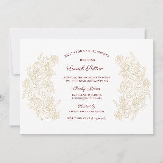 Elegant Burgundy & Golden Rozen Vrijgezellenfeest Kaart (Voorkant)