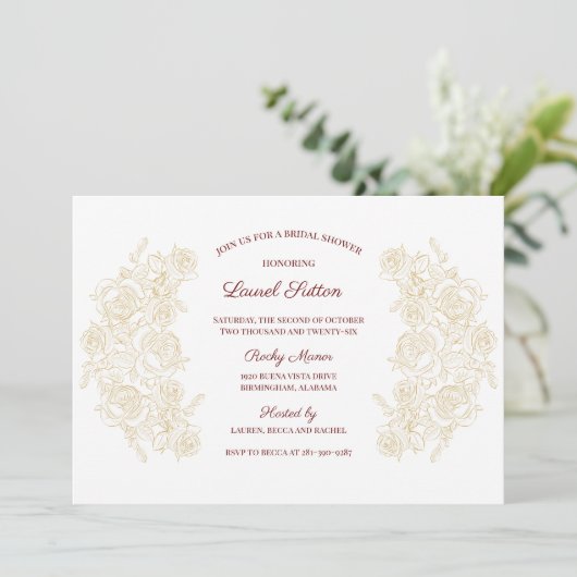 Elegant Burgundy & Golden Rozen Vrijgezellenfeest Kaart (Staand voorkant)