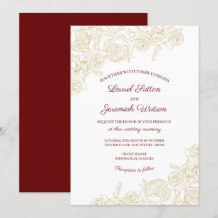 Elegant Burgundy & Golden Rozen Weddenschap Kaart