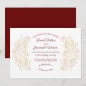 Elegant Burgundy & Golden Rozen Wedding Kaart (Voorkant / Achterkant)