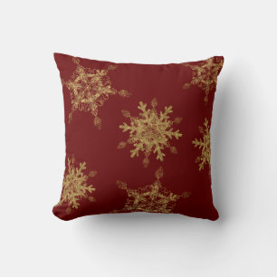 Elegant Burgundy Golden Snow Flakes   Kussen