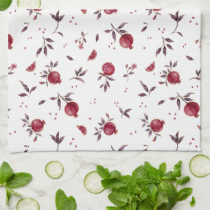 Elegant Burgundy Goud Granaatappel Aquarel Patroon Theedoek