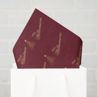 Elegant Burgundy Goud Prettig Kerstmis Familienaam Tissuepapier