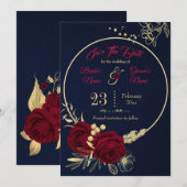 elegant burgundy goudblauw save the date (Voorkant / Achterkant)