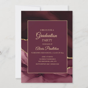 Elegant Burgundy Gouden Marmeren Afstudeerfeest Kaart