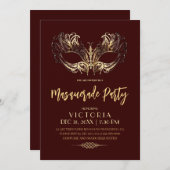 Elegant Burgundy Gouden Maskerade Feest Verjaardag Kaart (Voorkant / Achterkant)