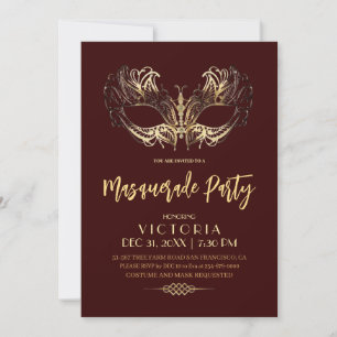 Elegant Burgundy Gouden Maskerade Feest Verjaardag Kaart