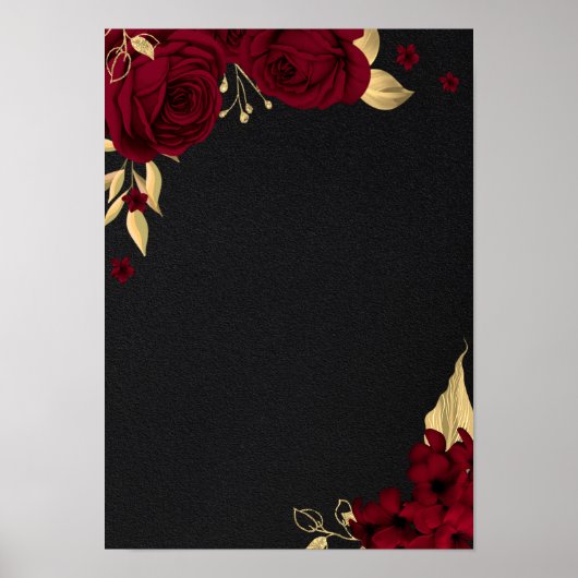 elegant burgundy goudfloraal zwart poster (Voorkant)