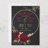 elegant burgundy goudfloraal zwart save the date (Voorkant)