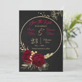 elegant burgundy goudfloraal zwart save the date (Staand voorkant)