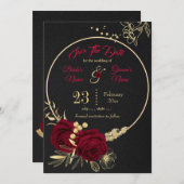 elegant burgundy goudfloraal zwart save the date (Voorkant / Achterkant)