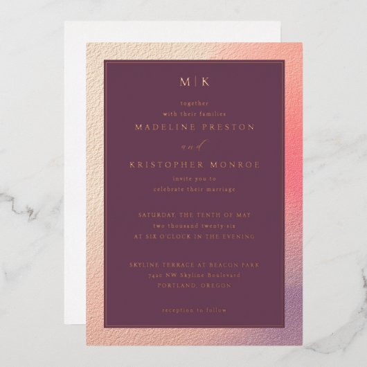 Elegant Burgundy Gradient Invitations Folie Uitnodiging (Voorkant / Achterkant)