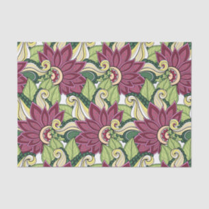 Elegant Burgundy Green Yellow Flowers en Swirl Tissuepapier