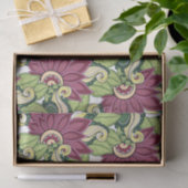 Elegant Burgundy Green Yellow Flowers en Swirl Tissuepapier (Geschenk)
