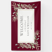 Elegant Burgundy Greenery Wedding Welkom Spandoek (Verticaal)