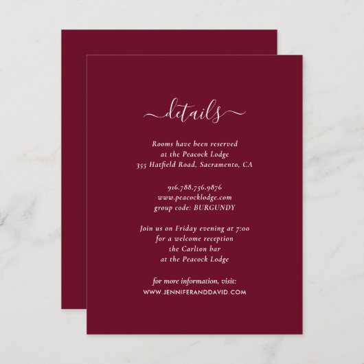 Elegant Burgundy Guest Information Kaarten (Voorkant / Achterkant)