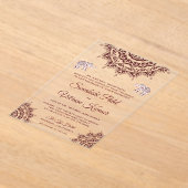 Elegant Burgundy Henna Indian Wedding Acryl Uitnodigingen (Laagn)