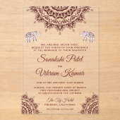 Elegant Burgundy Henna Indian Wedding Acryl Uitnodigingen (Voorkant)