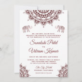 Elegant Burgundy Henna Indian Wedding Invitation Kaart (Voorkant)
