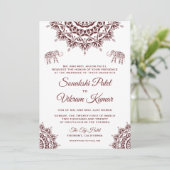 Elegant Burgundy Henna Indian Wedding Invitation Kaart (Staand voorkant)