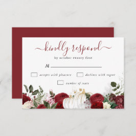 Elegant Burgundy Herfst Pumpkin Wedding RSVP Kaartje