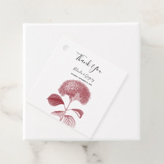 Elegant Burgundy Hydrangea Wedding Gift Bedankjes Labels (In situ)