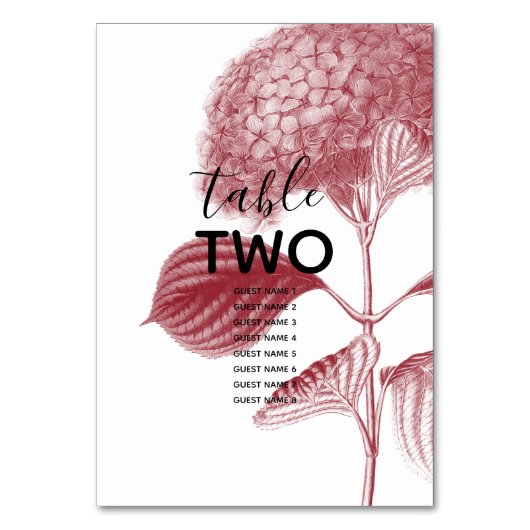 Elegant Burgundy Hydrangea Wedding Guest Names Kaart (Voorkant)