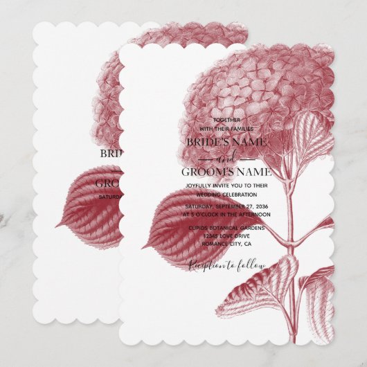 Elegant Burgundy Hydrangea Wedding Invitting Kaart (Voorkant / Achterkant)