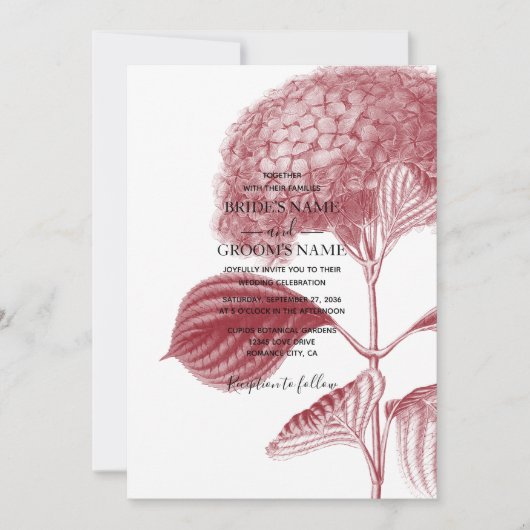 Elegant Burgundy Hydrangea Wedding Invitting Kaart (Voorkant)