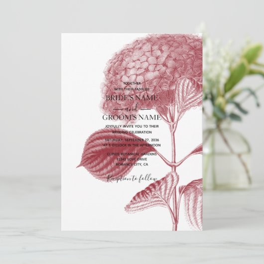 Elegant Burgundy Hydrangea Wedding Invitting Kaart (Staand voorkant)