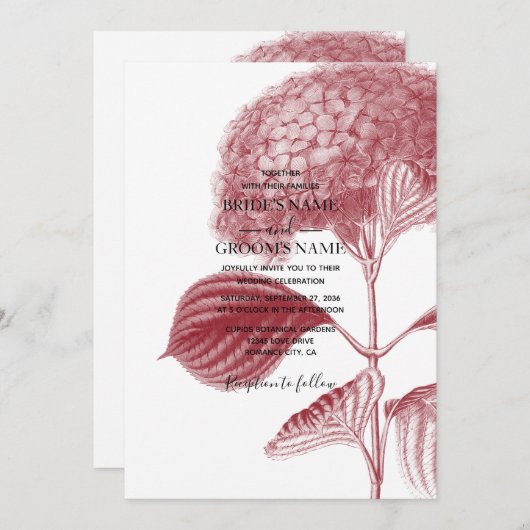 Elegant Burgundy Hydrangea Wedding Invitting Kaart (Voorkant / Achterkant)