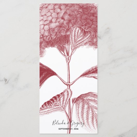 Elegant Burgundy Hydrangea Wedding Menu (Achterkant)
