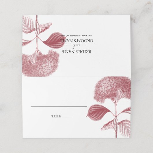 Elegant Burgundy Hydrangea Wedding Place Card Plaatskaartje (Buitenkant ongevouwen)