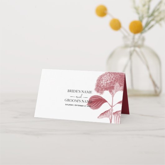 Elegant Burgundy Hydrangea Wedding Place Card Plaatskaartje (Achterkant)