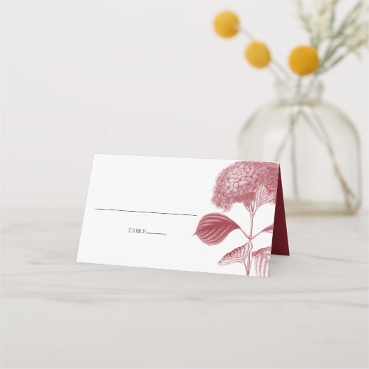 Elegant Burgundy Hydrangea Wedding Place Card Plaatskaartje (Voorkant)