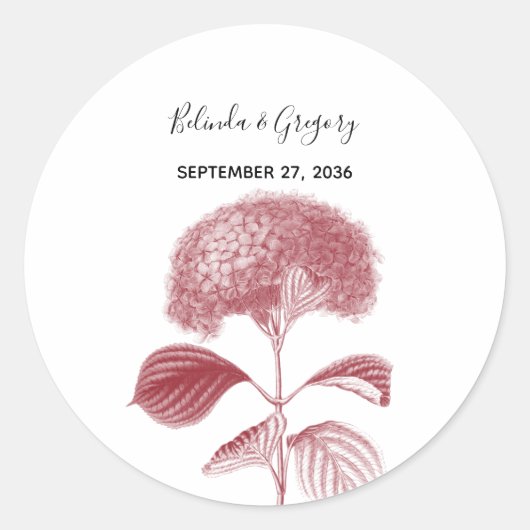 Elegant Burgundy Hydrangea Wedding Ronde Sticker (Voorkant)