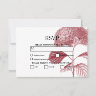 Elegant Burgundy Hydrangea Wedding RSVP Kaarten
