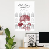 Elegant Burgundy Hydrangea Wedding Seding Chart Poster (Thuiskantoor)