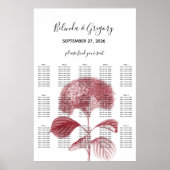 Elegant Burgundy Hydrangea Wedding Seding Chart Poster (Voorkant)