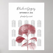 Elegant Burgundy Hydrangea Wedding Seding Chart Poster (Voorkant)