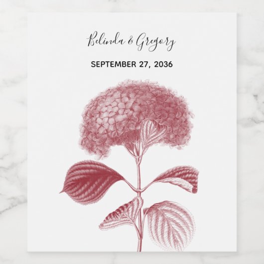 Elegant Burgundy Hydrangea Wedding Wijn Etiket (Enkel label)
