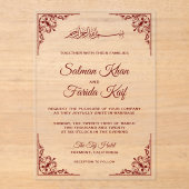 Elegant Burgundy Islamic Muslim Wedding Acryl Uitnodigingen (Voorkant)