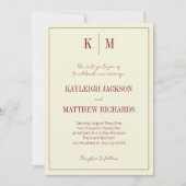 Elegant Burgundy Ivory Monogram Wedding Kaart (Voorkant)