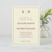 Elegant Burgundy Ivory Monogram Wedding Kaart (Staand voorkant)