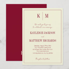 Elegant Burgundy Ivory Monogram Wedding Kaart