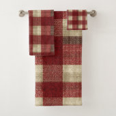 Elegant Burgundy Ivory Rust Red Plaid Pattern Bad Handdoek (Insitu)