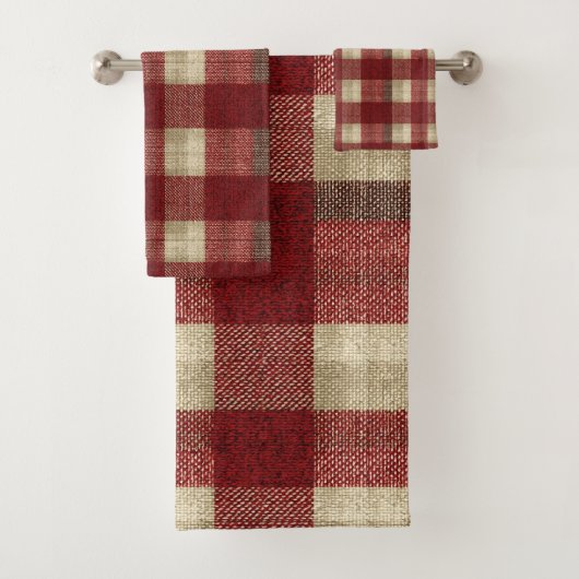 Elegant Burgundy Ivory Rust Red Plaid Pattern Bad Handdoek (Insitu)